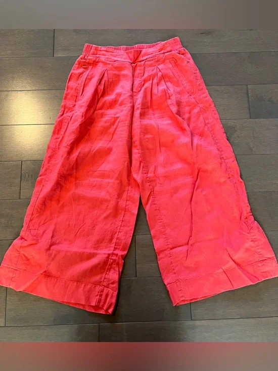 Athleta Playa Linen Wide Leg Crop Pants Coral Size 8 100% Linen - Picture 1 of 11